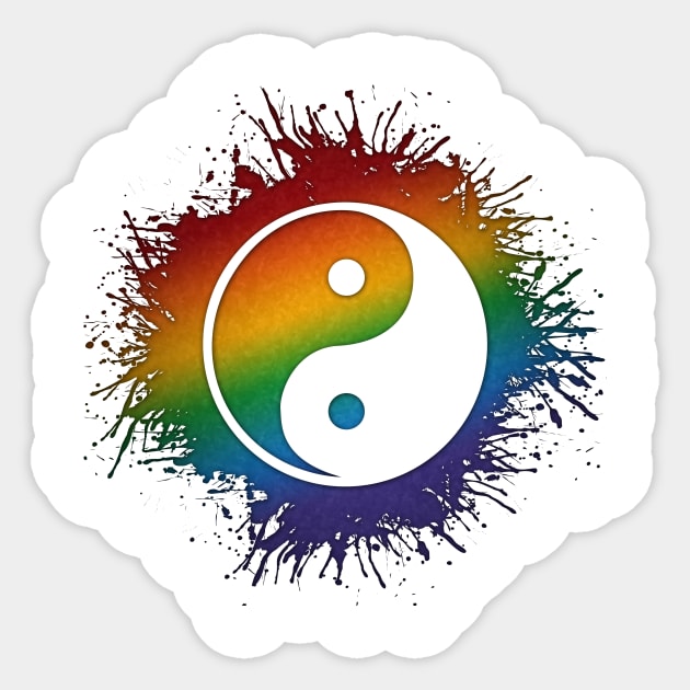 Paint Splatter LGBTQ Pride Rainbow Yin and Yang Symbol Sticker by LiveLoudGraphics